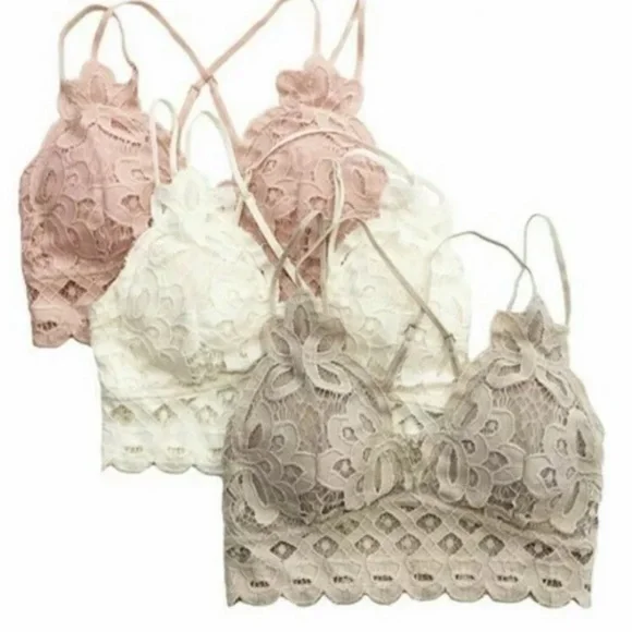 SALE Sandstone Crochet Lace Scalloped Double Strap Bra - Picture 2 of 4